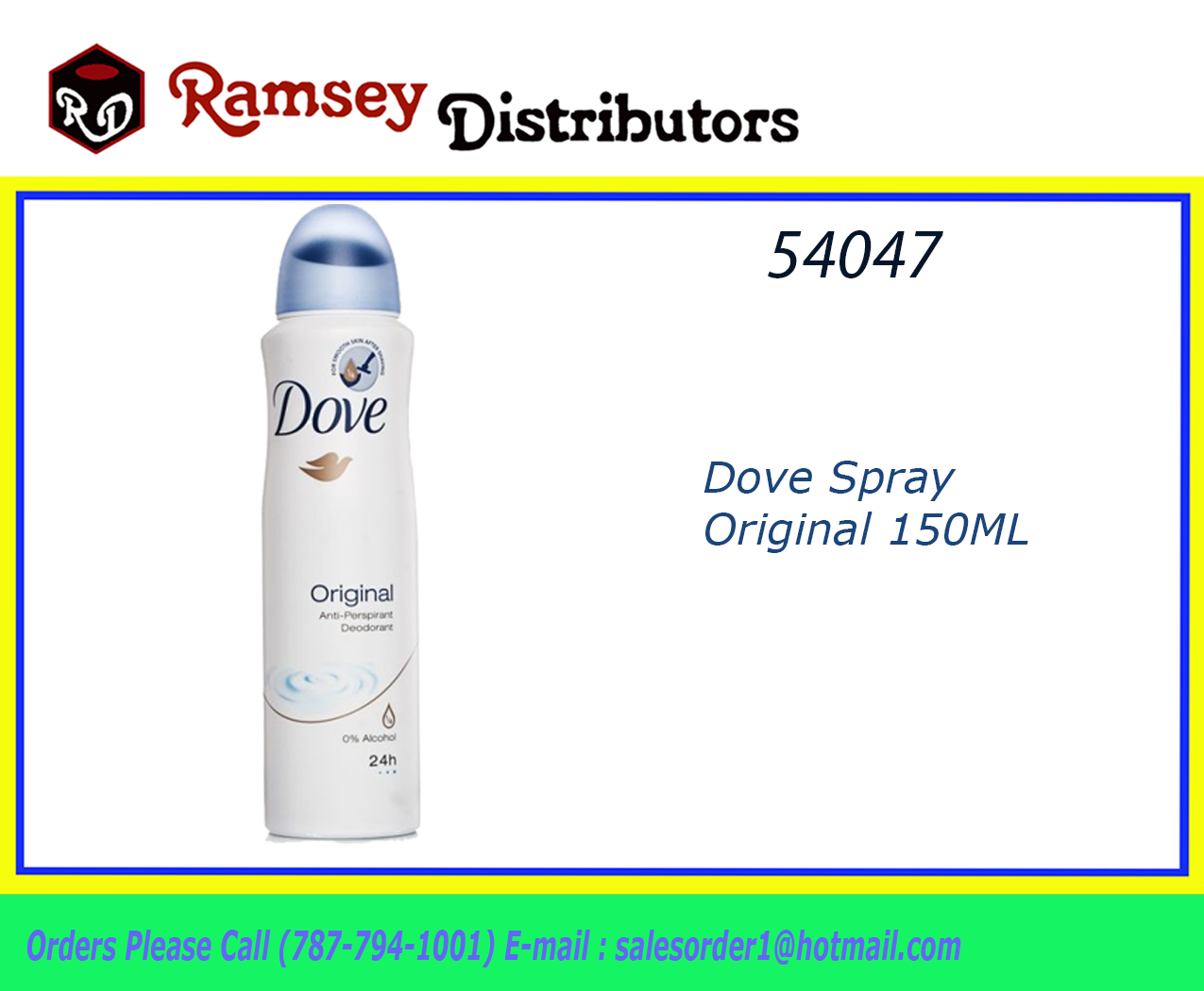 54047 Dove Spray Antiperspirant Original Deodorant 150ml Ramsey