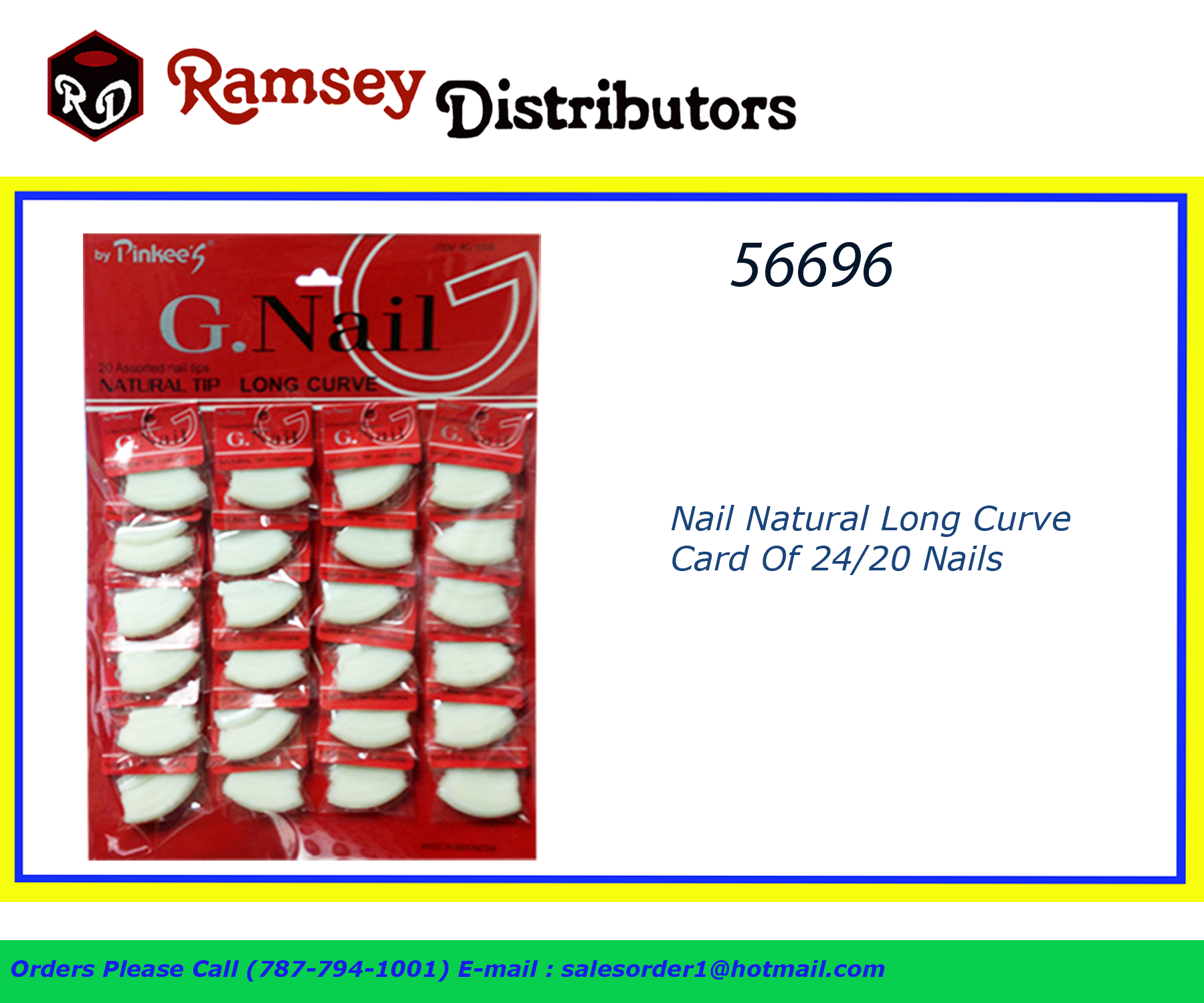 56696 G1008 Nail Natural Long Curve Card Of 24/20 Nails Ramsey