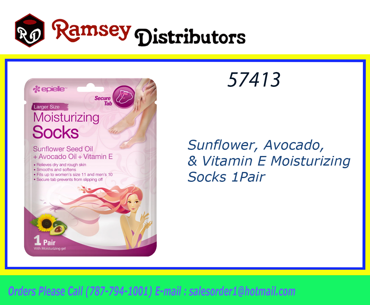 57413 0327F Moisturizing Foot Lotion Socks 1 pair 24cs Ramsey