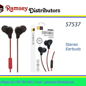 57537 - 118-RD  Fabric Earbuds W/ Mic- Red / Black