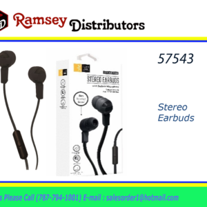 57543 - 121-BK  Stripe Earbuds W/ Mic- Black