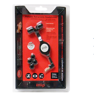 57660 - 101B      Ihip Retractable Stereo Earbuds SIP-REP 101 Black
