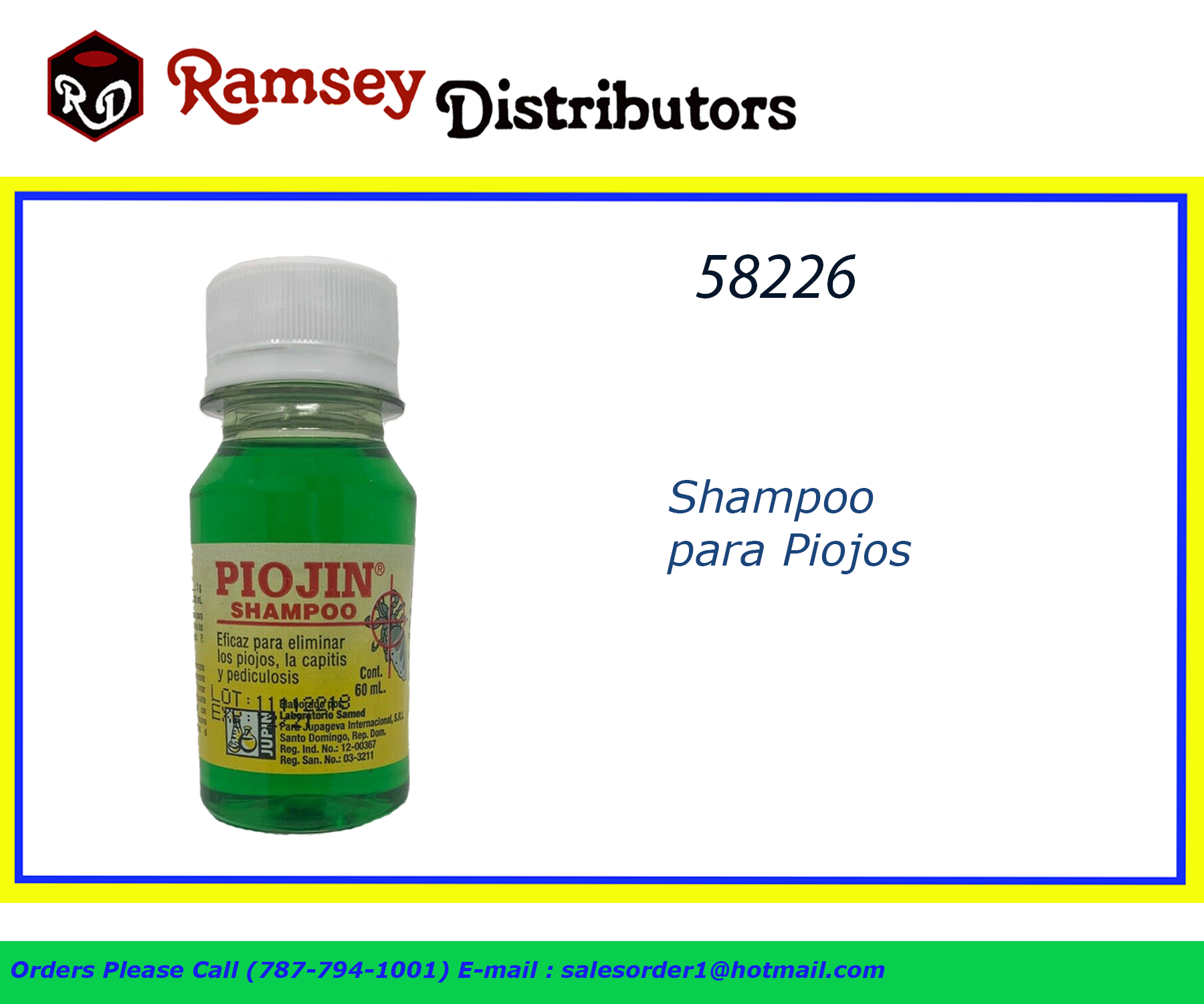 58226 Piojin Shampoo 1.5oz Ramsey Distributors