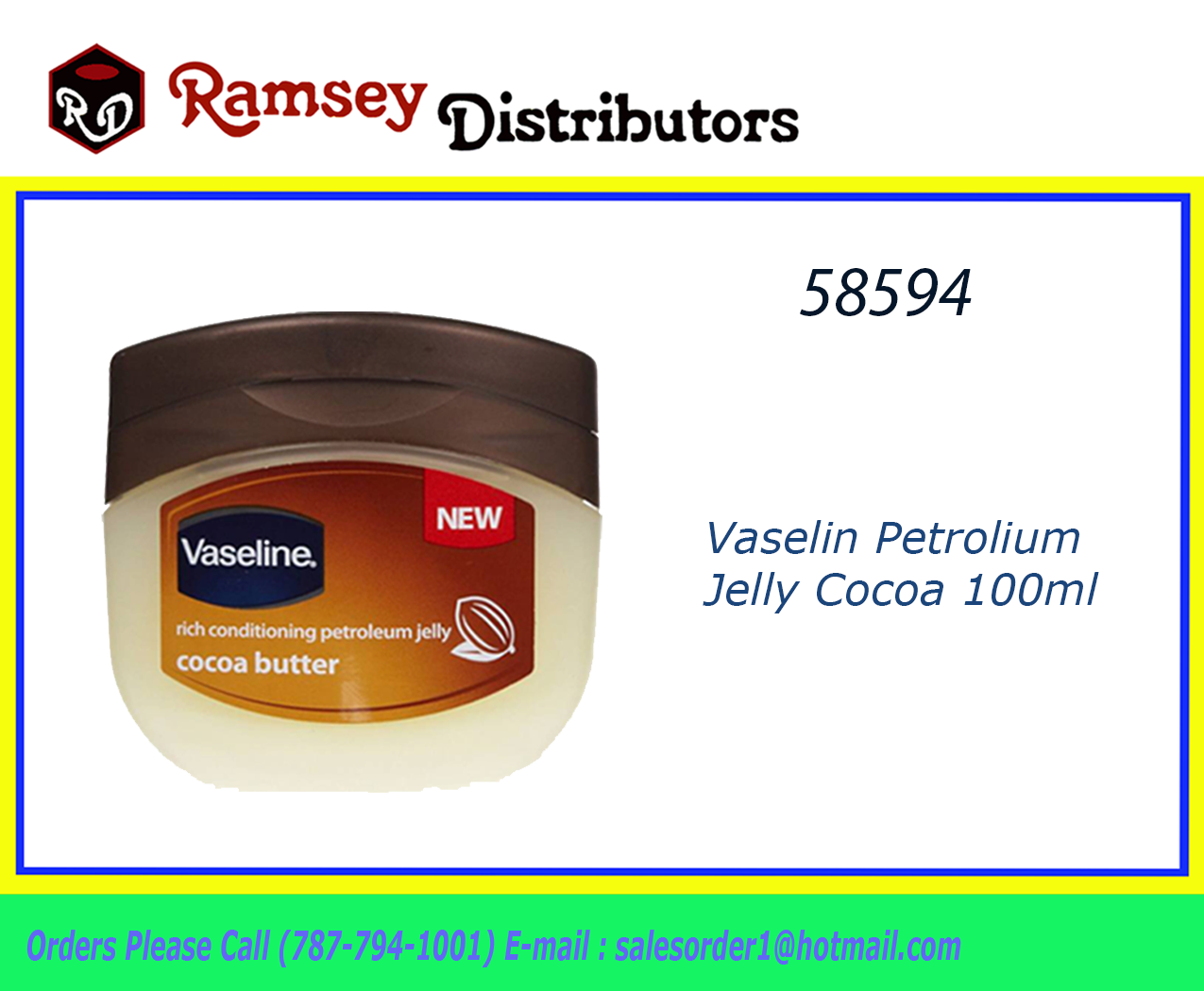 58594 Vaseline Cocoa 100 ml 3.5oz X 6PK Ramsey Distributors