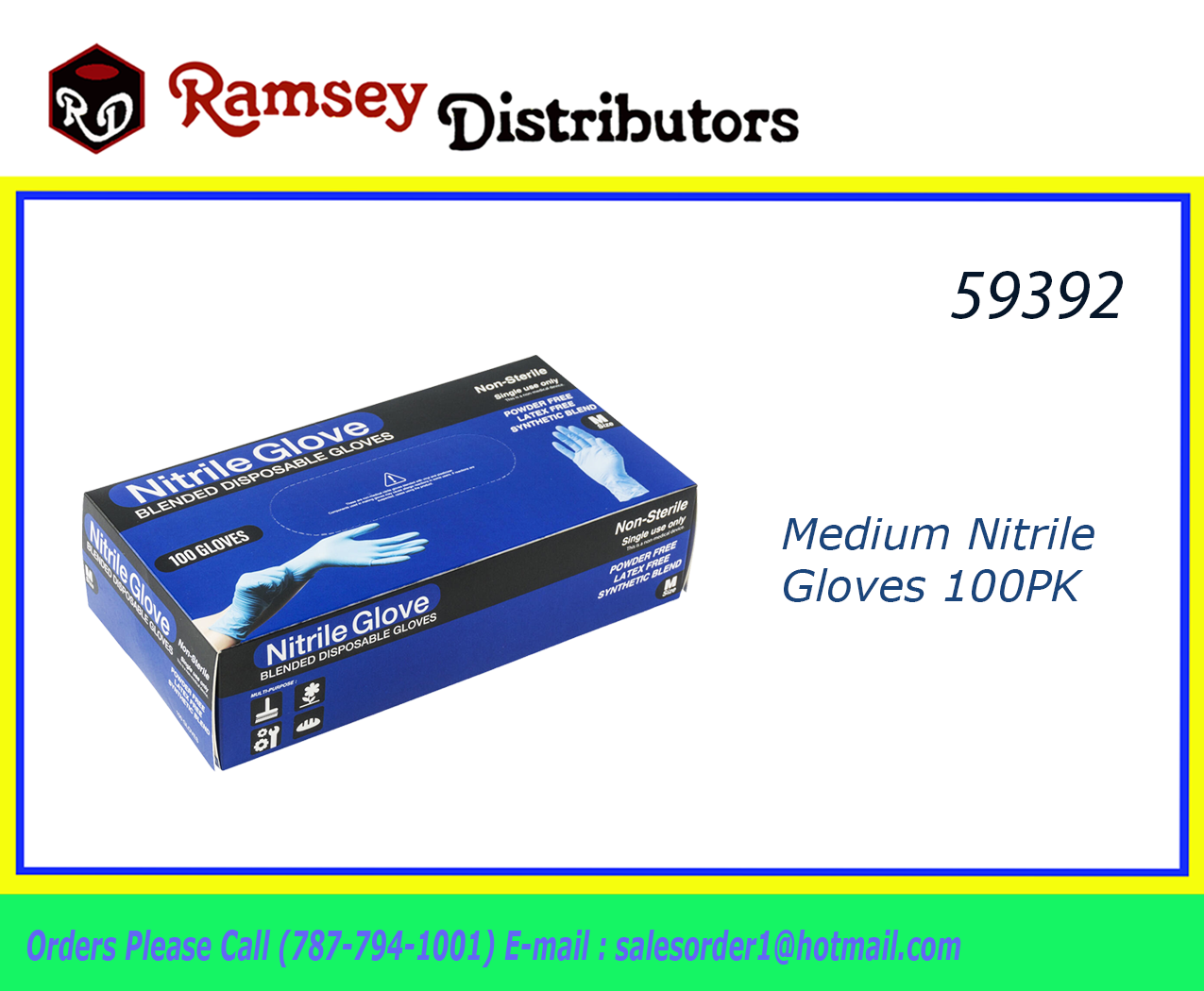 59392 100PC Medium Nitrile Disposable Gloves Ramsey Distributors