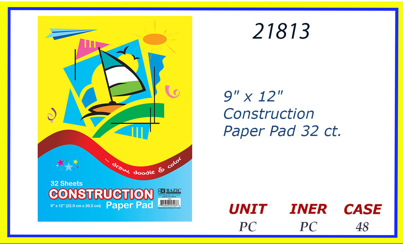 Bazic 32 Count 9 x 12 Construction Paper Pad