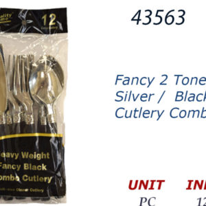 43563 - 16209  Fancy 2 Tone Silver/Black 12CT Cutlery Combo