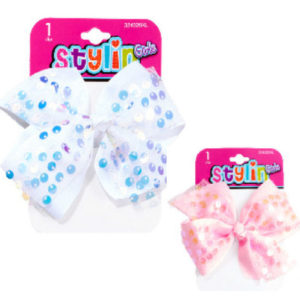 31118 - 324020KL  1pc Metal Salon Clip W/Grosgrain & Organza W/Sequin Bow