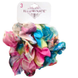 32253 - 324443Ph   3pcs Jumbo Tie Dye Ombe & Floral Organza Scunchies