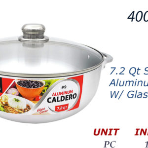 40084 - CH11141  #9 7.2 Qt Shiny Aluminum Caldero w/ Glass Lid