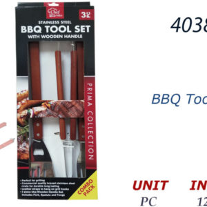 40381 - CH87288  3 PCS BBQ TOOL SET WOODEN HANDLE