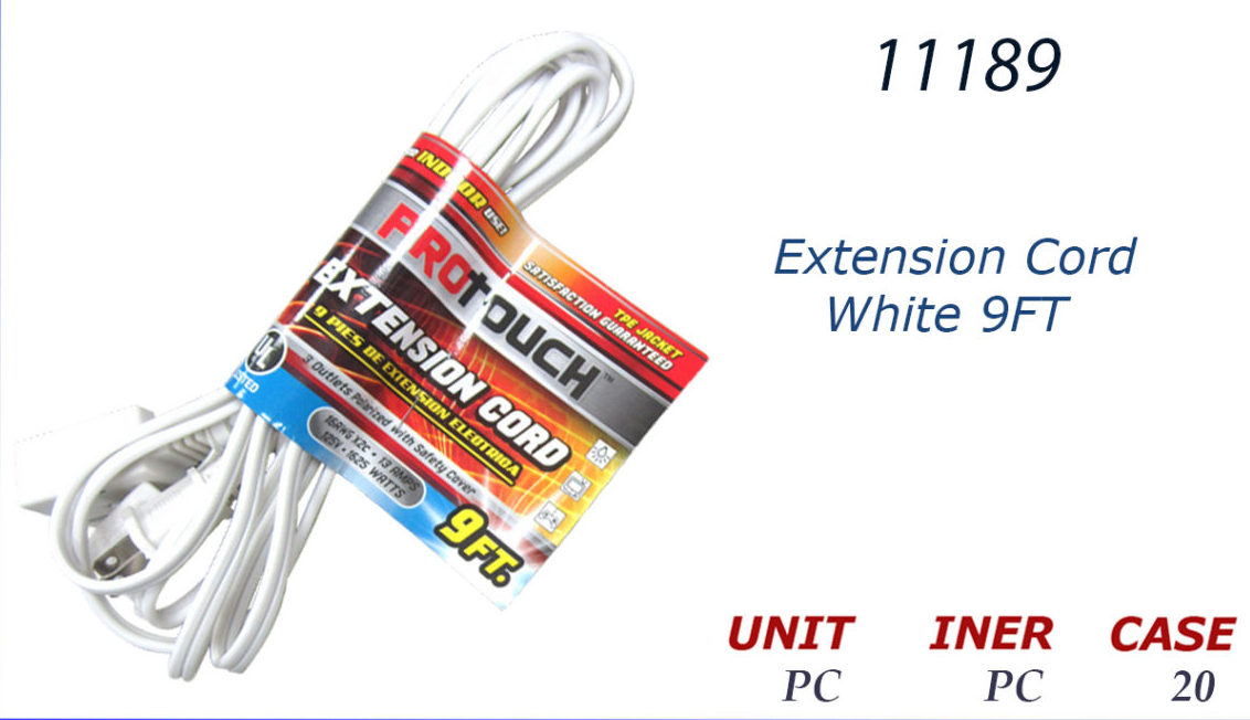 11189 CH90087 9FT. Extension Cord White Ramsey Distributors