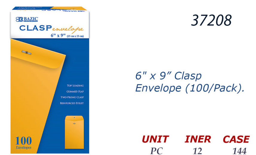 37208 5071 6″ x 9″ Clasp Envelope (100/Pack). Ramsey Distributors