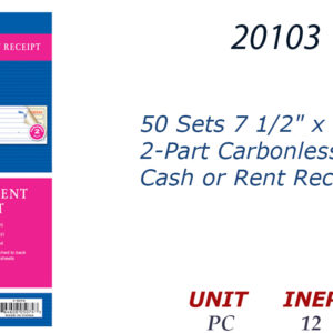 20103 - 5074  50 Sets 7 1/2" x 2 3/4" 2-Part Carbonless Cash or Rent Receipt