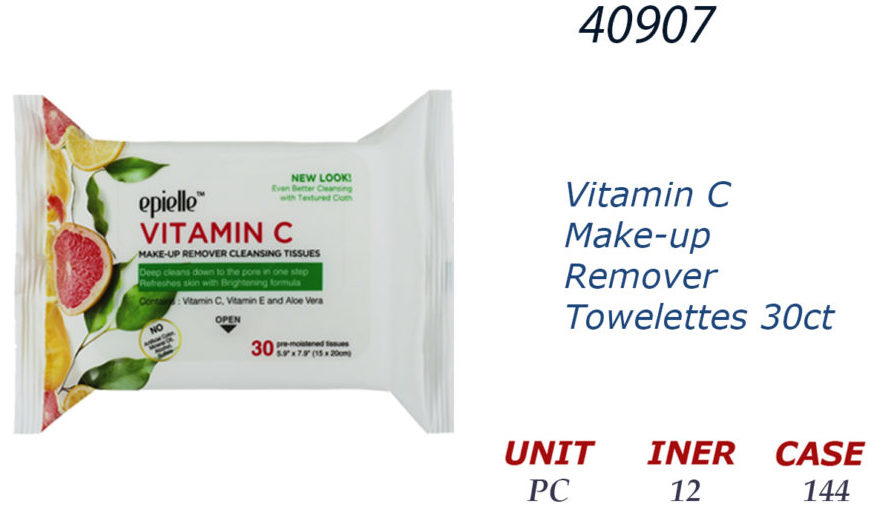 40907 0433 Epielle Vitamin C Makeup Removing Cleansing Tissues, 30ct