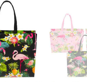 10380 - 51597 Flamingo Reusable Tote Bag 18" 3 Asst