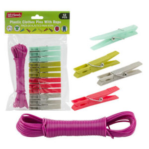29207 - 74376  13Pc Plastic Clothes Pins W/Rope Asst