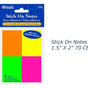 22264 - 5132 Stick On Notes 1.5 X 2  70Ct 4Pk