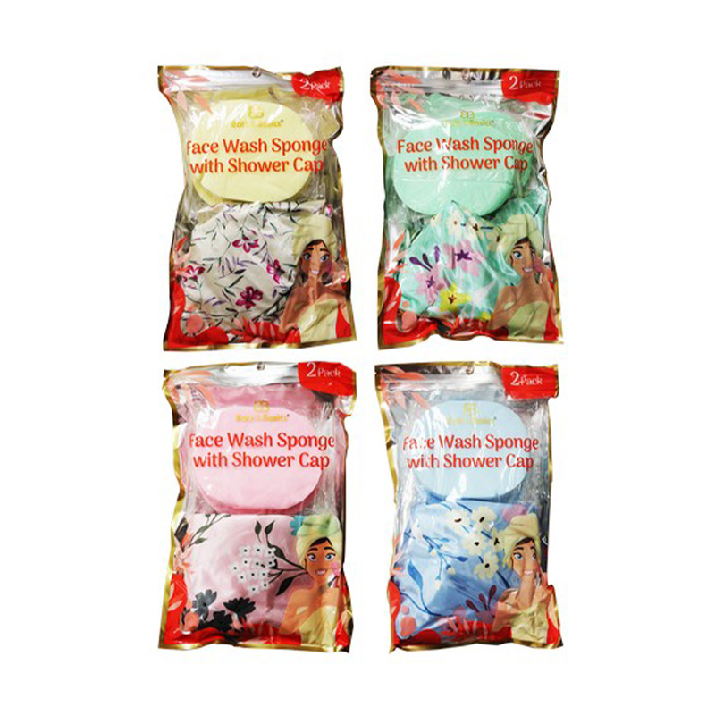 57348 - CH86377   Face Wash  Sponge With Shower Cap