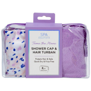 57689 - 69257 SHOWER CAP & TURBAN SET (PINK HUES LEOPARD)